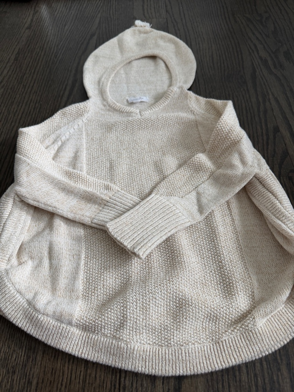 Girls Mud Pie Cream / Gold Knit Hooded Pullover Sweater - size 24M- 2T / 3T - Picture 3 of 9